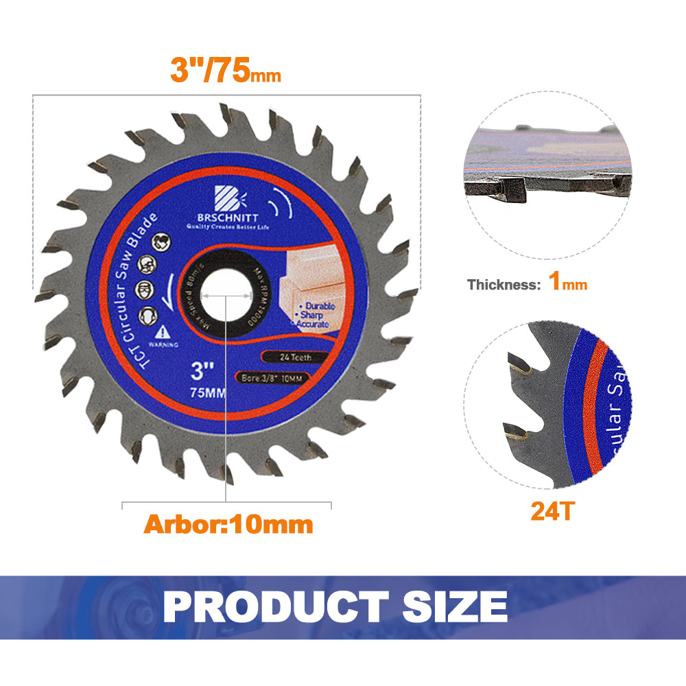 BRSCHNITT 3/5pcs 3"/75mm TCT Cutting Disc Diameter 75mm Mini Saw Wood Working Saw Blades Plastics Saw Blade Wood Composites Cutting Wheel