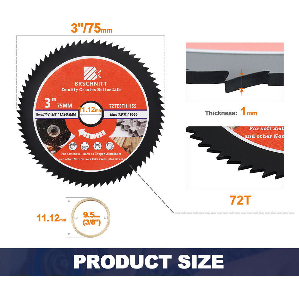 BRSCHNITT TCT Saw Blade Set 75mm Carbide Cutting Disc for Aluminum Copper Soft Metal