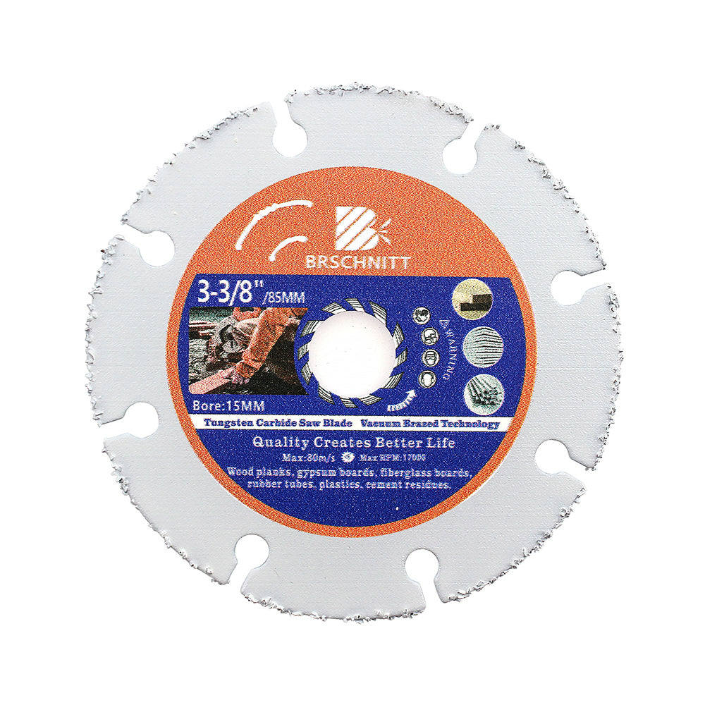 BRSCHNITT Vacuum Brazed Wood Cutting Disc 1pc Dia 3-3/8" 85mm for Wood Laminate Gypsum Board Plastic for Angle Grinder Saw Blade