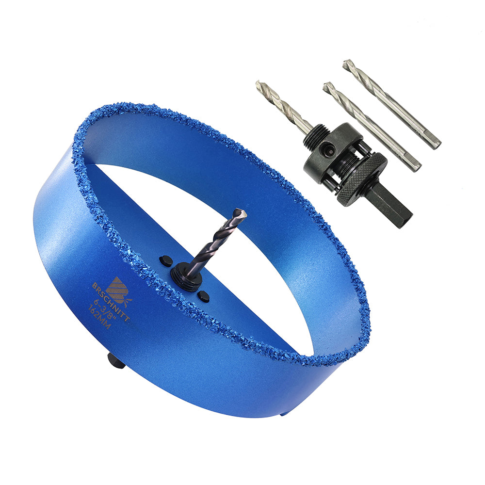 BRSCHNITT Carbide Grit Hole Saw 4-3/8" & 6-3/8" with Arbor for Wood Drywall MDF Plaster and Hardie Board