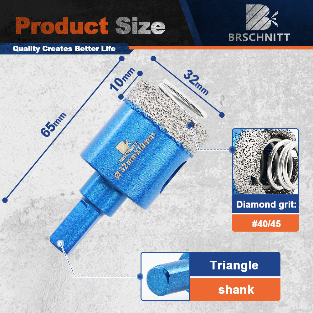 BRSCHNITT Triangle Shank Diamond Dry Hole Saw with Spring 20-65mm for Tile Granite Marble Stone