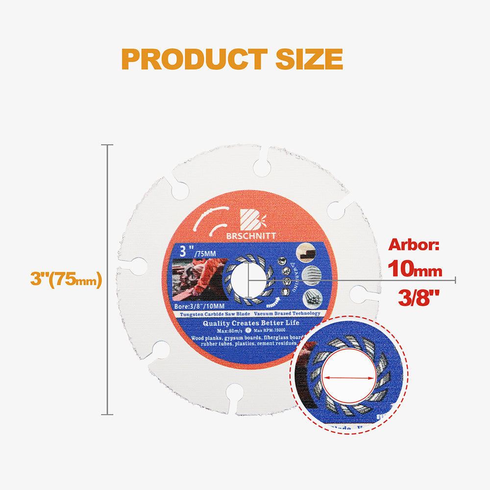 BRSCHNITT Vacuum Brazed Wood Cutting Disc 2/3/4/10 pcs Dia 3" for Wood Laminate Gypsum Board Plastic for Angle Grinder Saw Blade