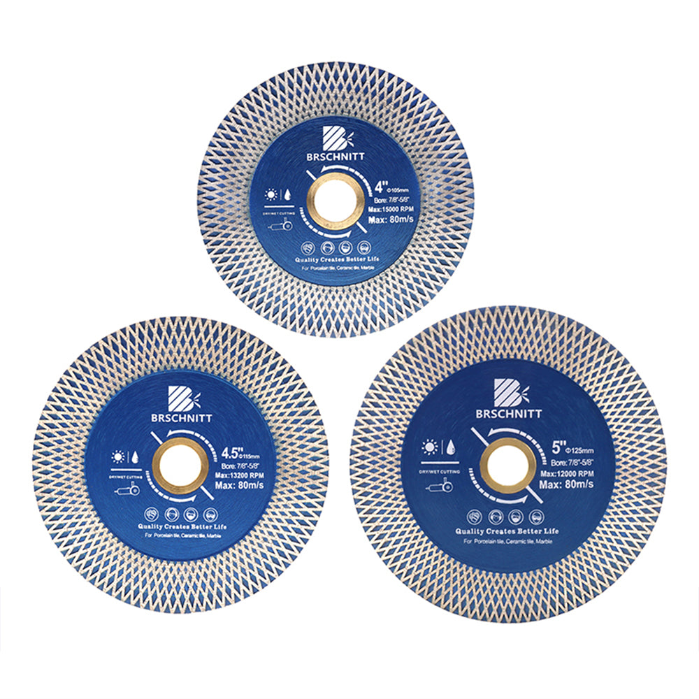 Lames de scie diamantées BRSCHNITT double face en maille X, 1 ou 2 disques de coupe pour carrelage, porcelaine, marbre, pierre, diamètre 10,2 cm/11,4 cm/12,7 cm