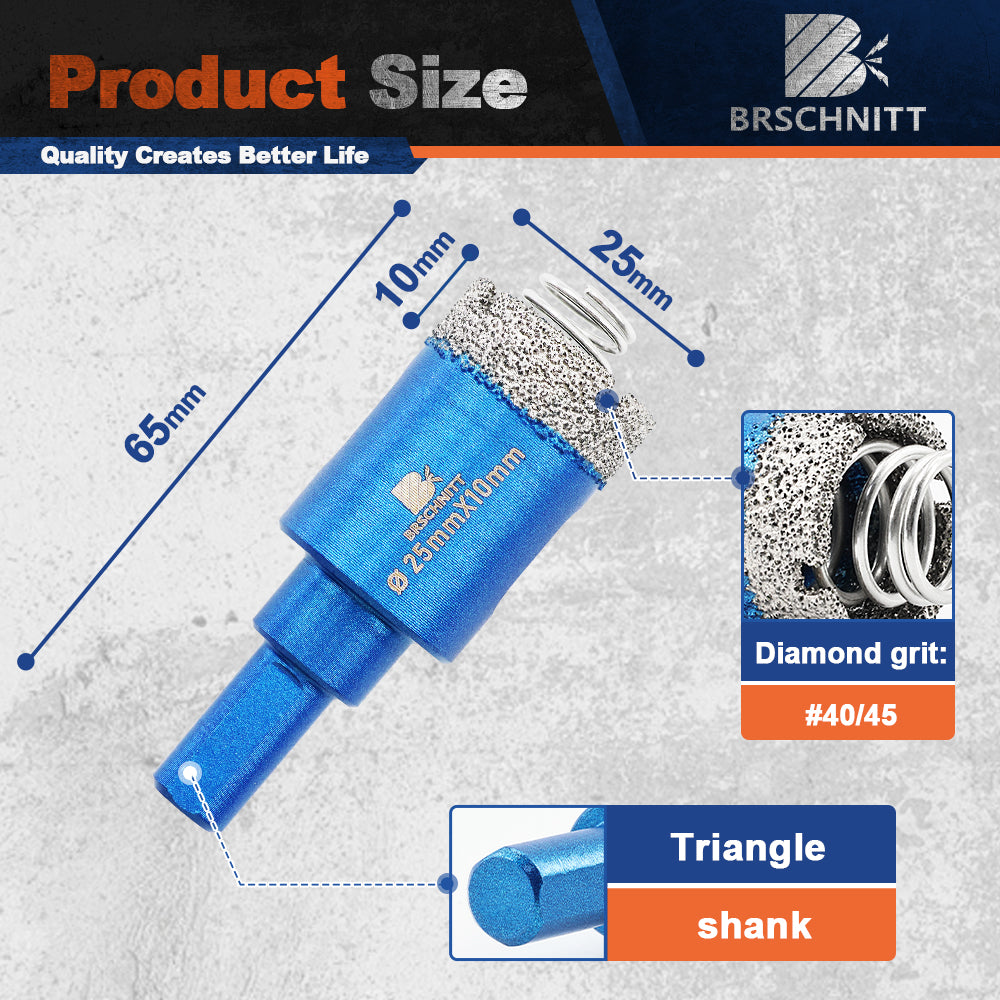 BRSCHNITT Triangle Shank Diamond Dry Hole Saw with Spring 20-65mm for Tile Granite Marble Stone