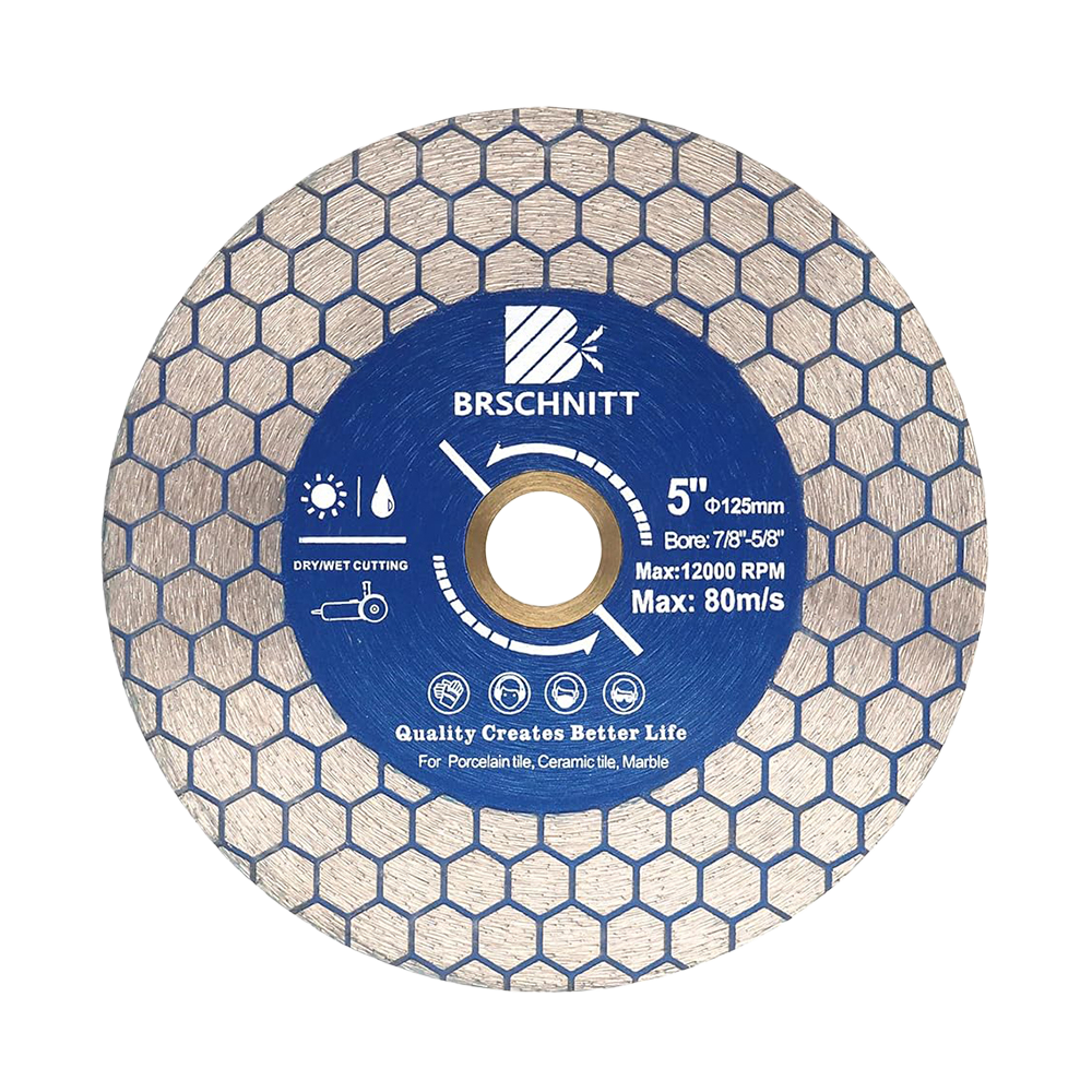 BRSCHNITT Diamant-Sägeblatt, sechseckig, zum Schneiden und Schleifen, doppelseitig, 1 Stück, Durchmesser 5 Zoll/125 mm, Trennscheibe für Keramikfliesen, Porzellan, Marmor, Stein