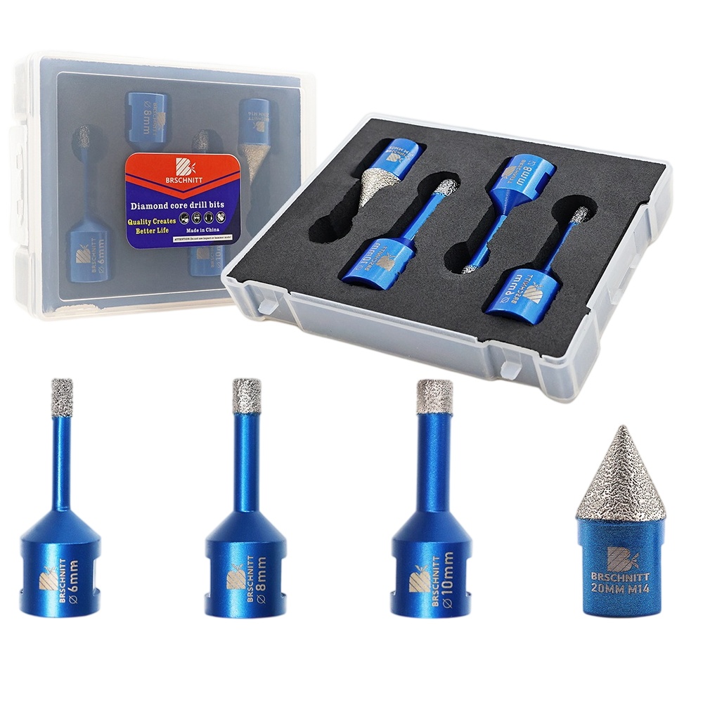 BRSCHNITT M14 Diamond Drill Bit Set 6-10mm with 20mm Chamfer Bit for Tile Porcelain Granite Marble