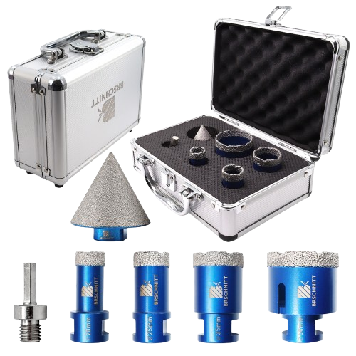 BRSCHNITT M14 Vacuum Brazed Diamond Drill Bit Set 20-50mm with 50mm Chamfer Bit for Tile Porcelain Granite Marble