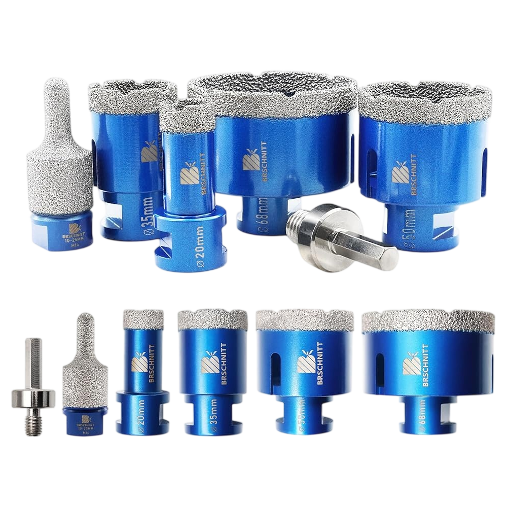 BRSCHNITT M14 Diamond Drill Bit Set 20-68mm with 10-25mm Finger Router for Tile Porcelain Granite Marble