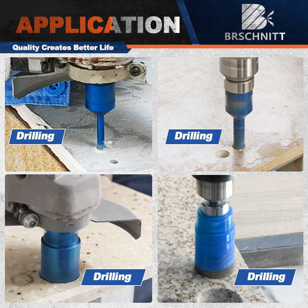 BRSCHNITT M14 Thread Diamond Drill Set 6-110mm with Finger Router and Chamfer Bit for Tile Granite Marble