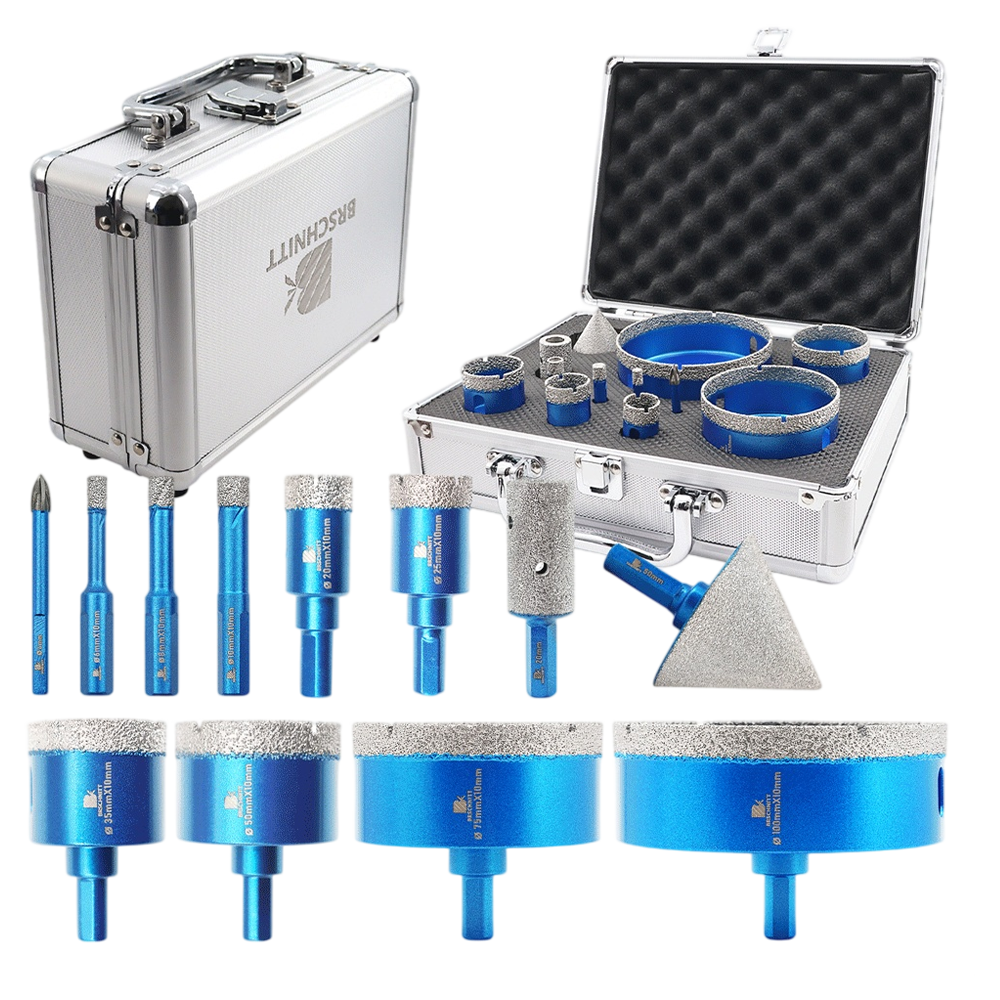 BRSCHNITT Triangle Shank Diamond Drill Bit Set 6-100mm with 20mm Finger Bit and 50mm Chamfer Bit for Tile Porcelain Granite Marble