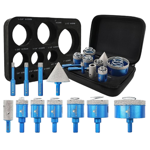BRSCHNITT 11pcs Hex Shank Diamond Core Drill Bit Set 6-65mm Hole Saw with Spring for Ceramic Tile Marble