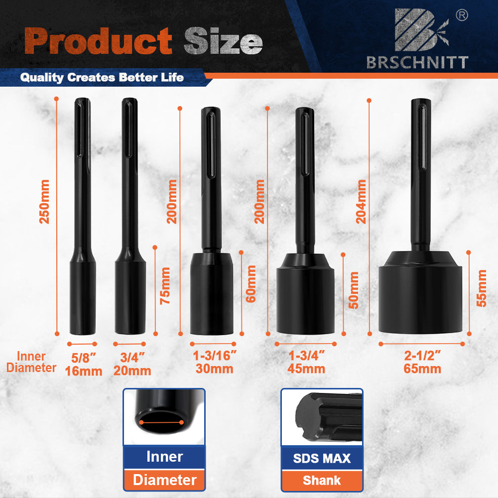 BRSCHNITT SDS Plus & Max Ground Rod Driver Bit 16-65mm Heavy Duty Alloy Steel Grounding Rod Installer