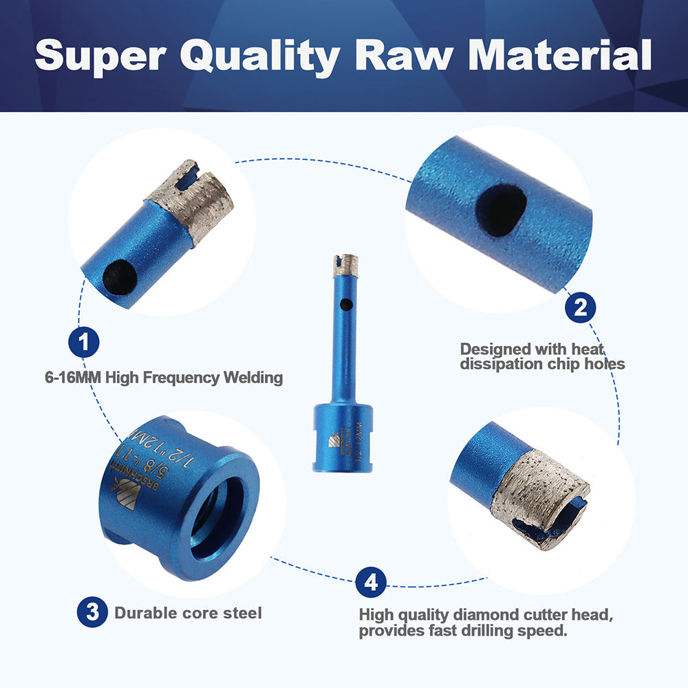 BRSCHNITT 5/8"-11 Thread Diamond Dry & Wet Core Drill Bit 1/4"-4" for Granite Marble Concrete Laser Welded