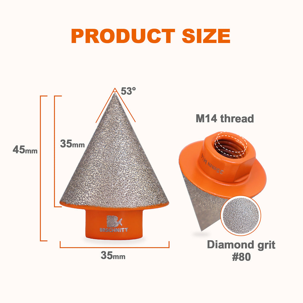 BRSCHNITT Diamond Beveling Chamfer Milling Bits Vacuum Brazed 1pc or 2pcs Dia 35mm Enlarging Shaping Beveling Existing Holes Ceramic Tile Porcelain M14 Thread