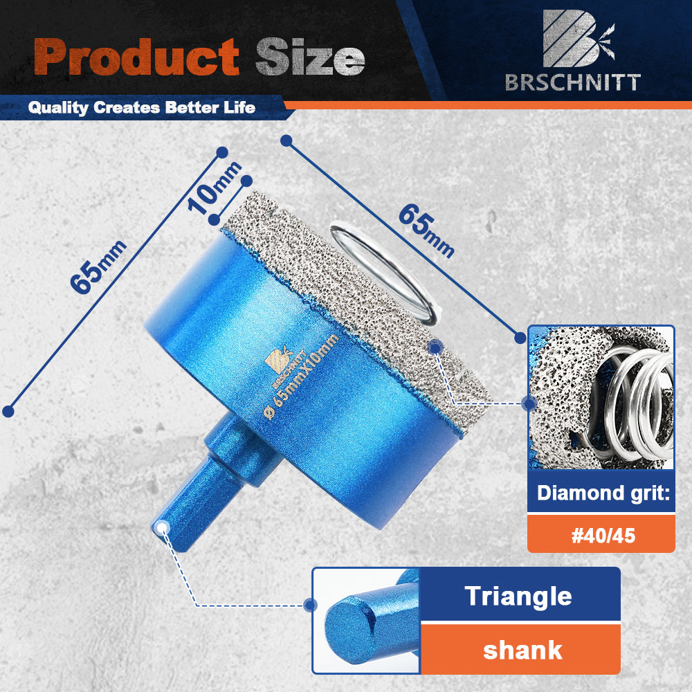 BRSCHNITT Triangle Shank Diamond Dry Hole Saw with Spring 20-65mm for Tile Granite Marble Stone