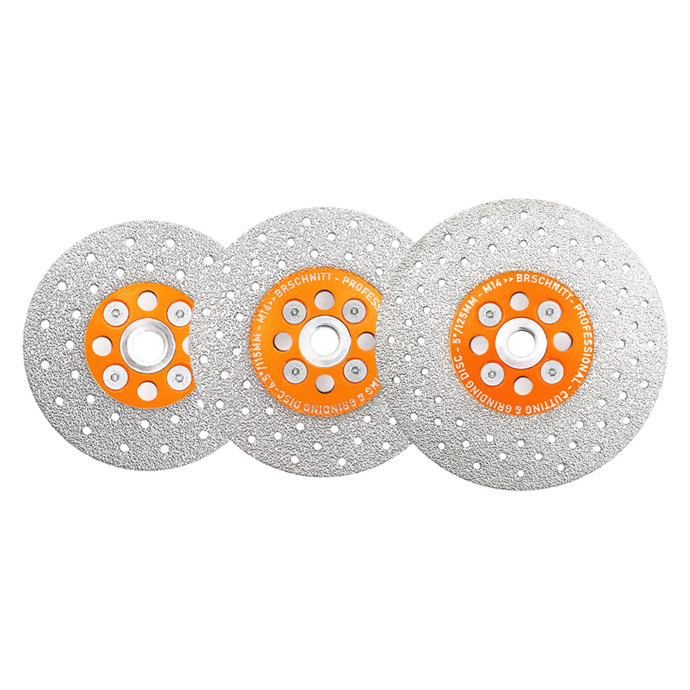 BRSCHNITT Diamond Cutting Grinding Saw Blades 1pc or 2pcs Dia 4"/4.5"/5" for Stone Marble Granite Concrete Tile Vacuum Brazed Cutting Disc M14 Thread