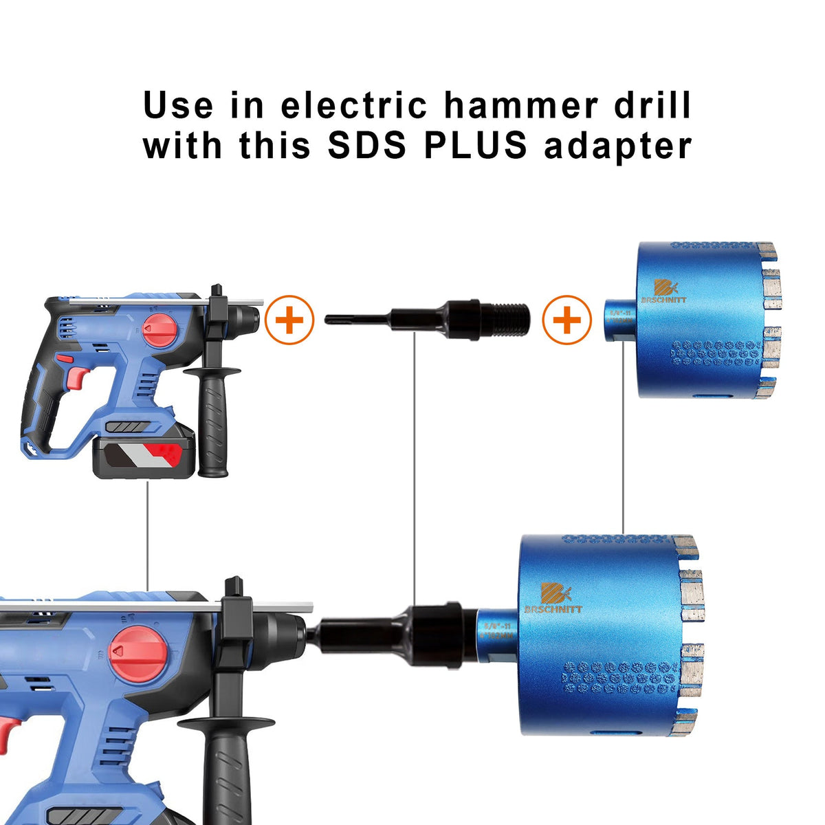 BRSCHNITT SDS Plus Shank Adapter with UNC Male Thread and 1/2" BSP Internal Thread for Hammer Drill