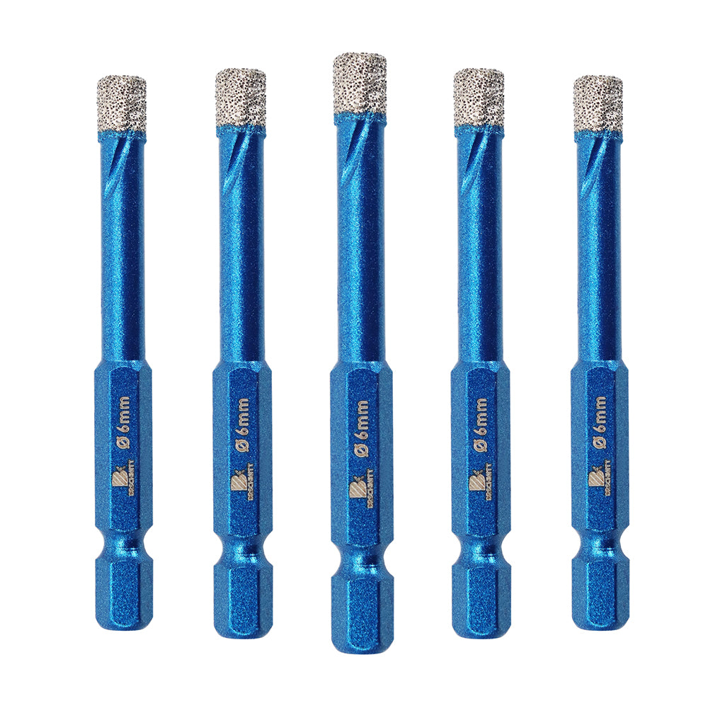 BRSCHNITT Diamond Dry Drill Bit Vacuum Brazed 5pcs Dia 6mm Quick-Fit Shank Drilling Granite Ceramic Marble Hole Saw