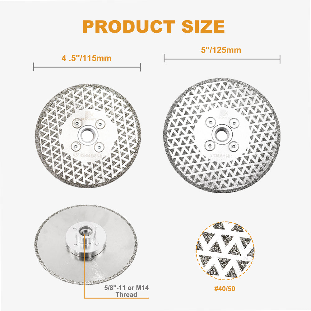 BRSCHNITT Diamond Cutting Grinding Disc Single-sided Electroplated 1pc Dia115mm/125mm Granite Marble Ceramic Tile Saw Blade 5/8"-11 or M14 Thread