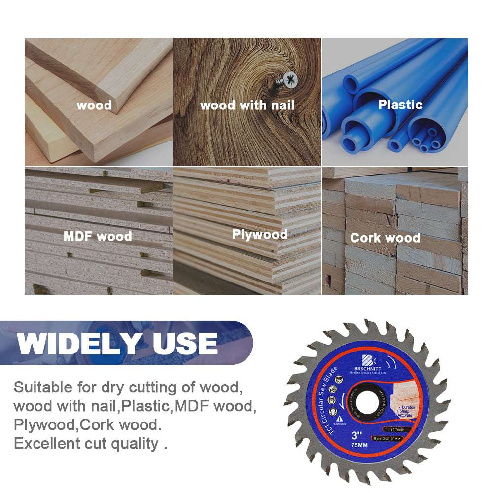 BRSCHNITT TCT Dry 75-85mm Cutting Circular Saw Blade Tungsten Carbide Tipped for Wood Plastic PVC