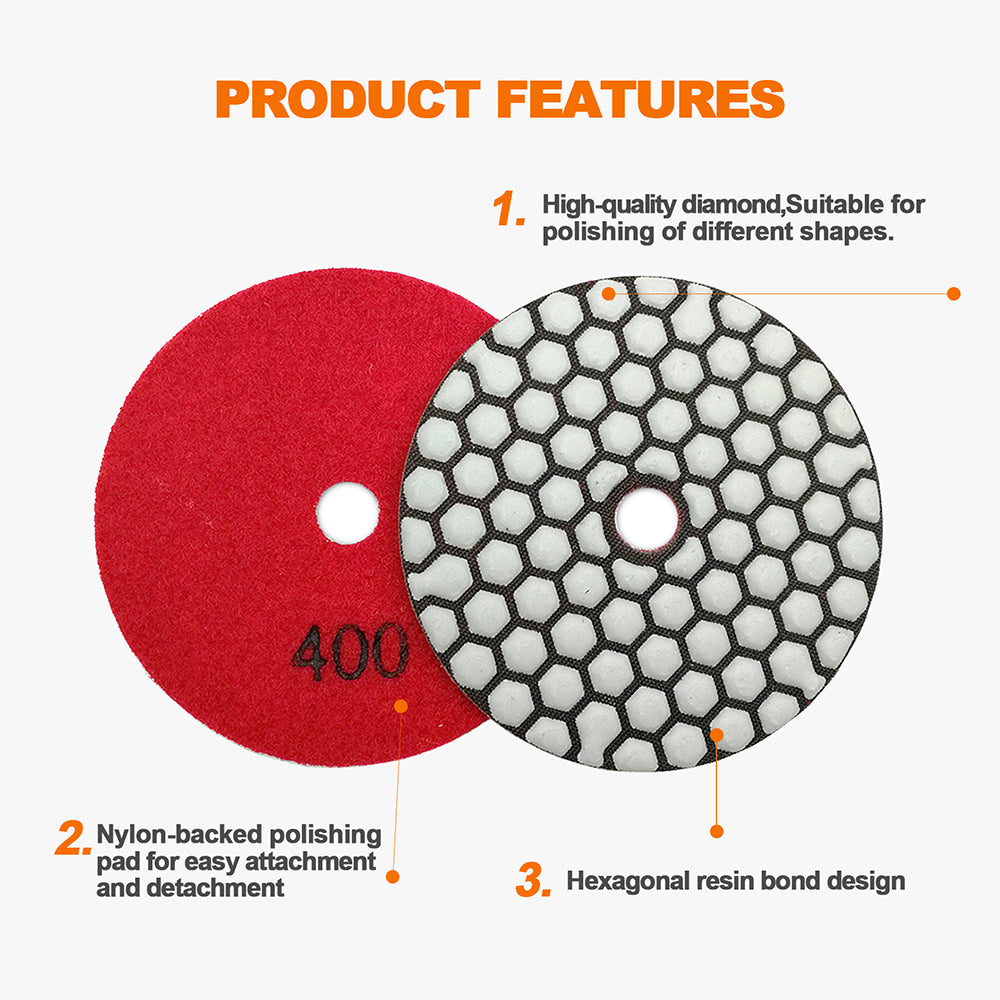 BRSCHNITT 7pcs Set Diamond Dry Polishing Pads 4" for Granite Marble Stone Edge Polishing