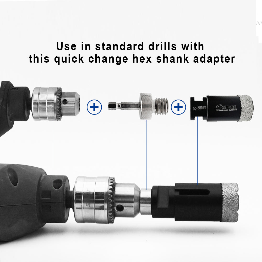 BRSCHNITT M10 & M14 & 5/8"-11 Male Thread Adapter to 1/4" Quick-Change Hex Shank for Diamond Core Bits