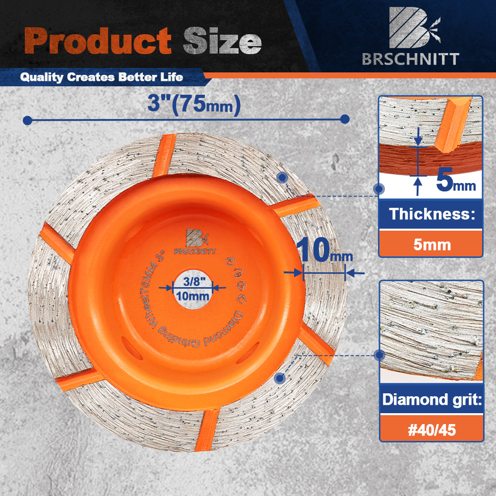 BRSCHNITT 75mm Single Row Grinding Wheel Diamond Disc for Marble Granite Concrete