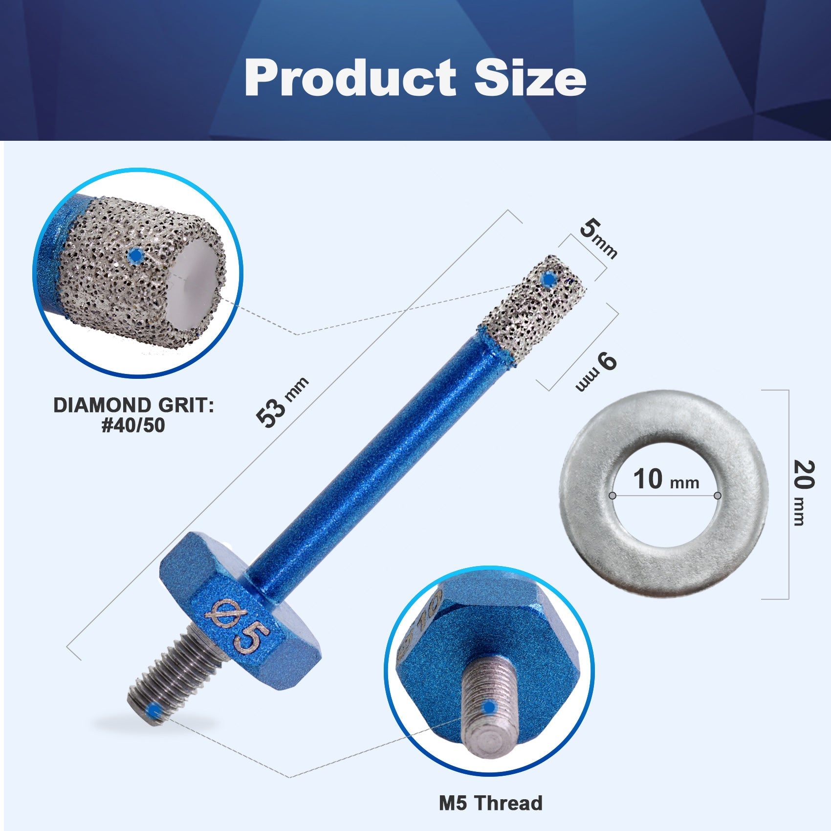 BRSCHNITT M5 Thread Diamond Dry Core Drill Bit 5-10mm for Porcelain Tile Granite Marble Vacuum Brazed