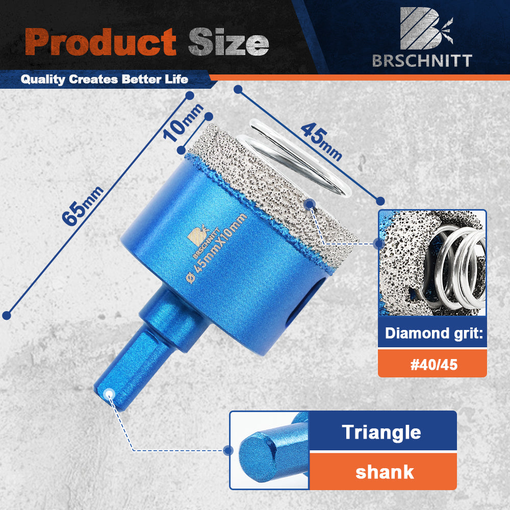 BRSCHNITT Triangle Shank Diamond Dry Hole Saw with Spring 20-65mm for Tile Granite Marble Stone