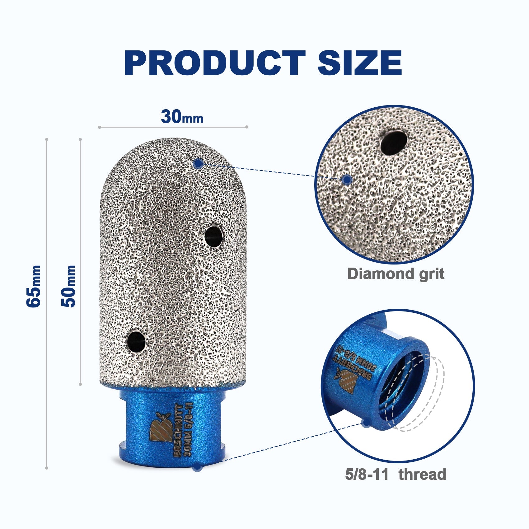 BRSCHNITT M14 & 5/8"-11 Diamond Milling Finger Bit 10-30mm for Tile Marble Hole Enlarging Vacuum Brazed