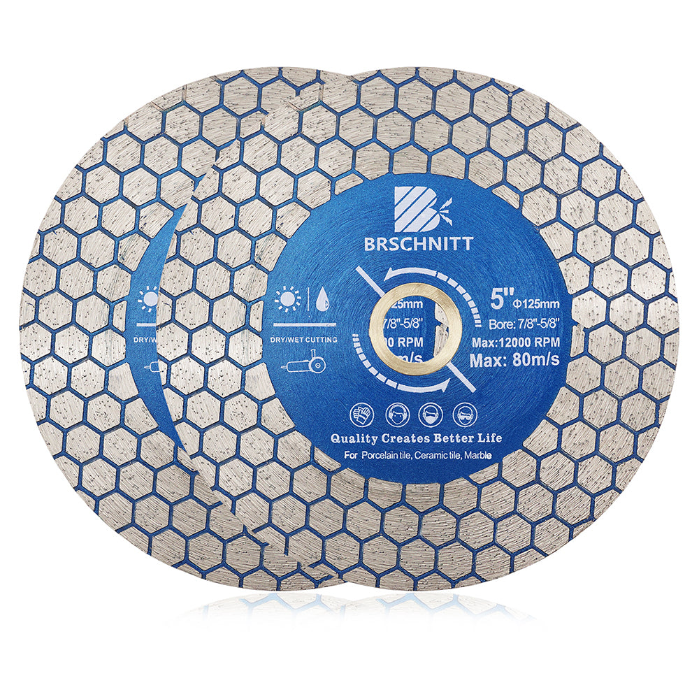 BRSCHNITT 2pcs 5inch/125mm Diamond Saw Blade Hexgonal Cutting Grinding Double Sided Ceramic Tile Porcelain Marble Stone Cutting Disc