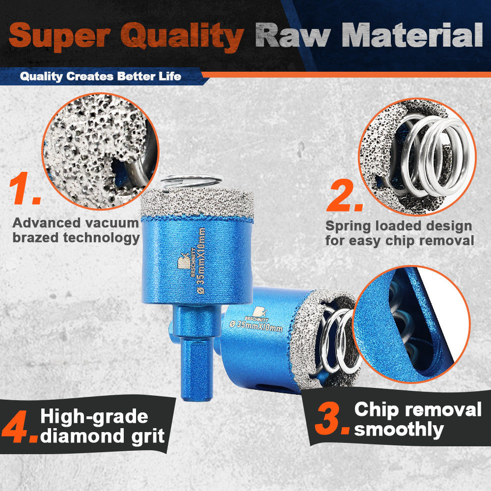 BRSCHNITT Triangle Shank Diamond Dry Hole Saw with Spring 20-65mm for Tile Granite Marble Stone