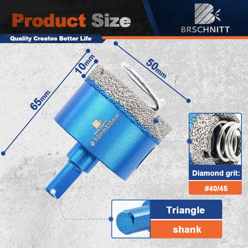 BRSCHNITT Triangle Shank Diamond Dry Hole Saw with Spring 20-65mm for Tile Granite Marble Stone