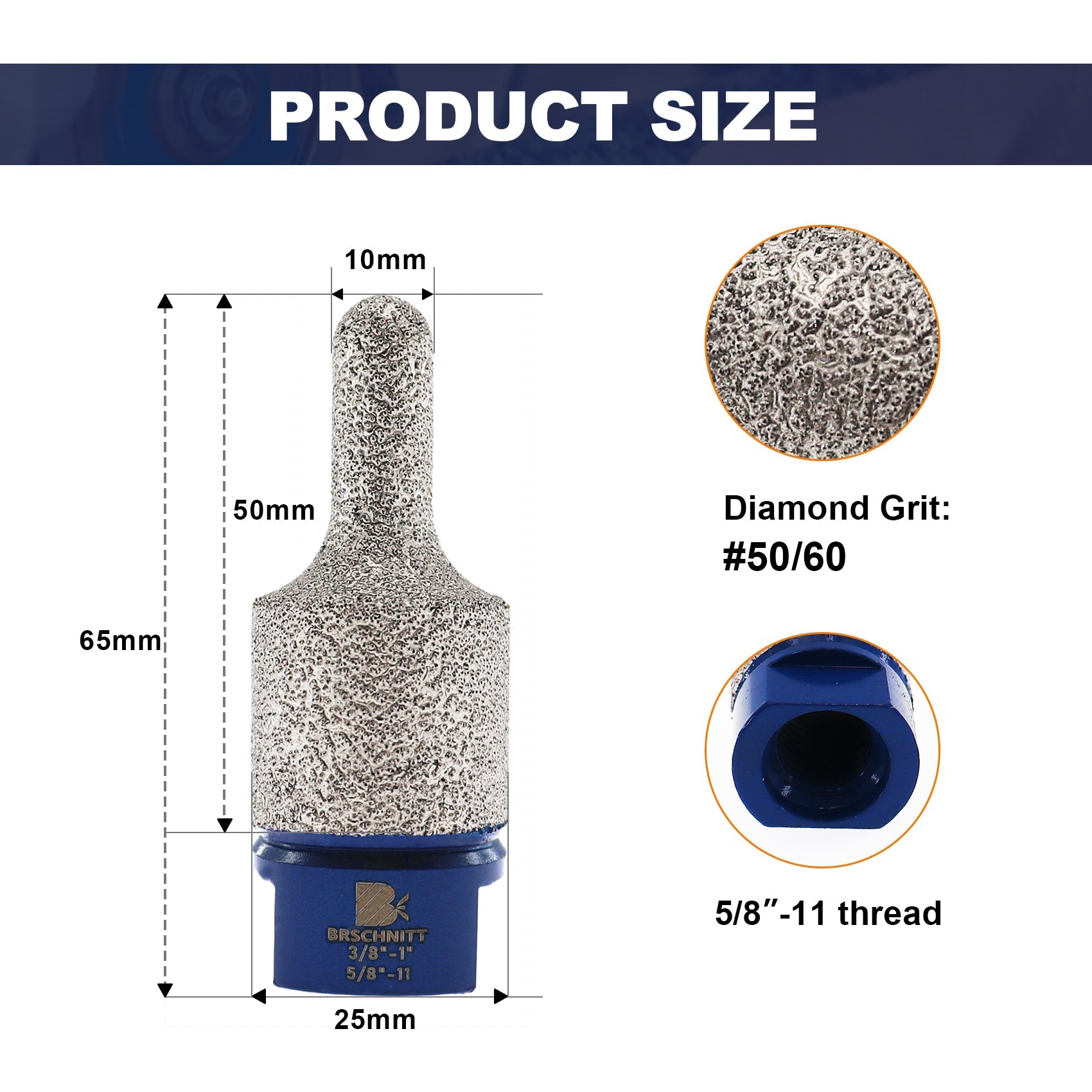 BRSCHNITT Diamond Milling Finger Bits Grinding Rod Hole Saw 1pc Polish Edge Enlarge Hole Drilling Tile Porcelain 5/8"-1 1 or M14 Thread