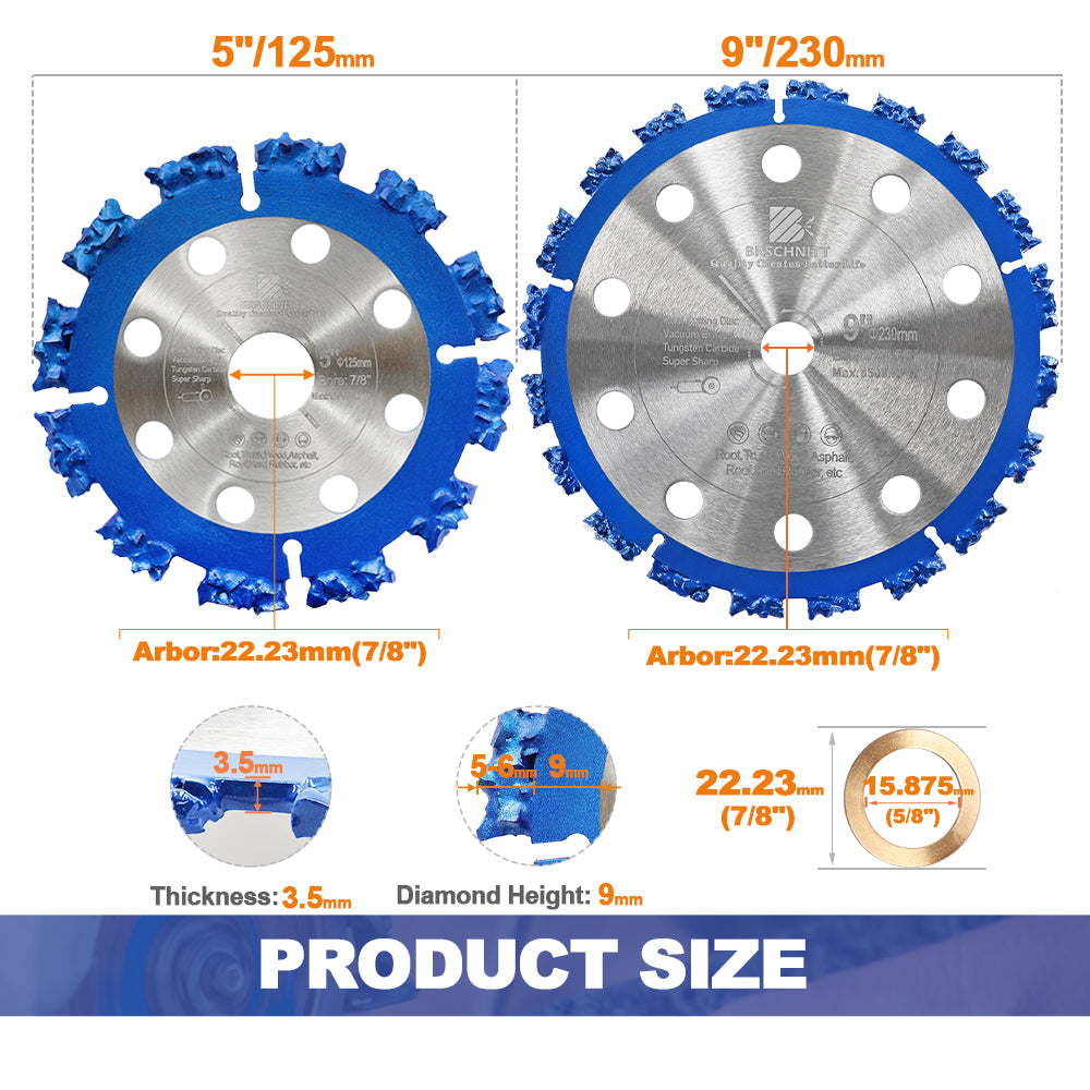 BRSCHNITT Dry Use Tungsten Carbide Multi Wheel 125-230mm for Wood Root Trunk Plastic Hard Rubber Cutting