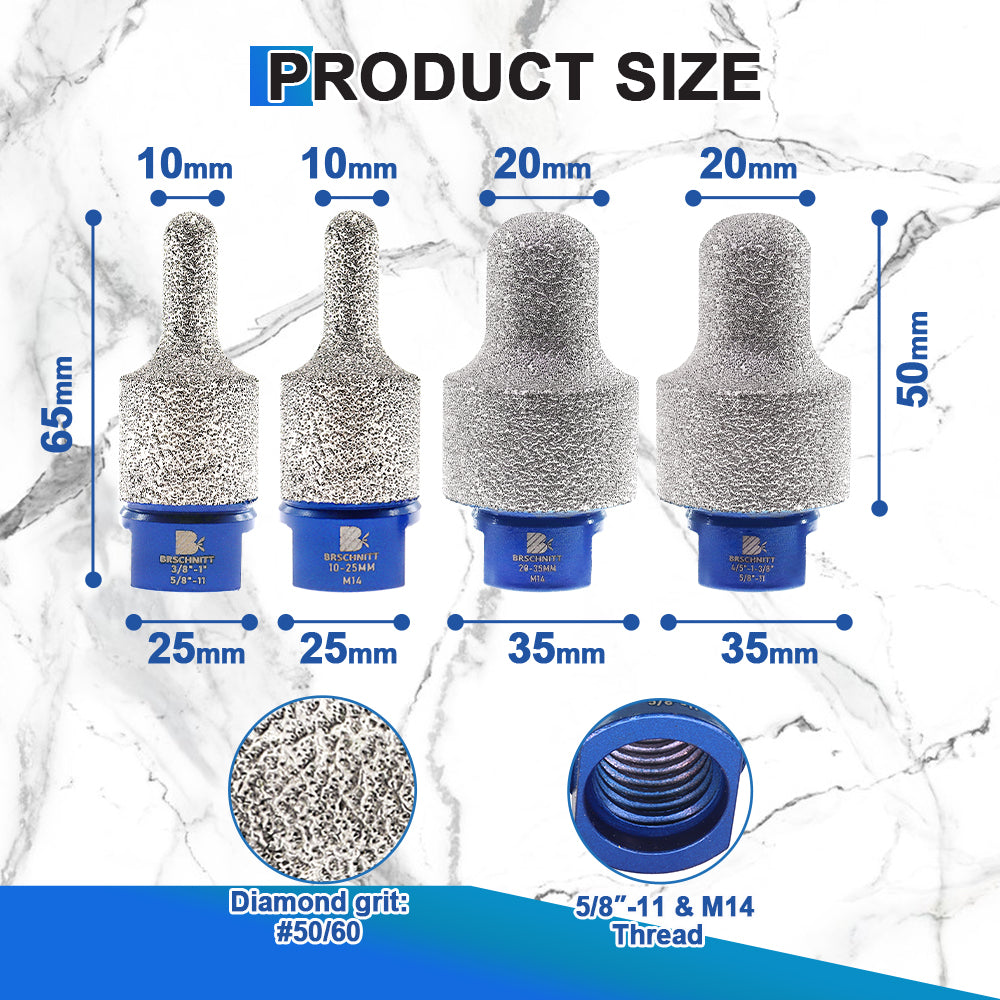 BRSCHNITT Diamant-Fräser-Fingerbits, Schleifstab, Lochsäge, 1 Stück, Polierkante, Loch vergrößern, Bohren, Fliesen, Porzellan, 5/8"-1 1 oder M14-Gewinde