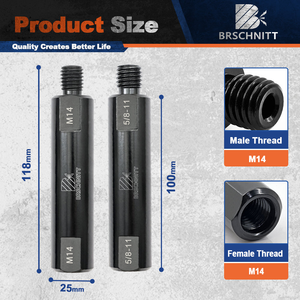 BRSCHNITT Diamond Core Drill Bit Extension M14 & 5/8"-11 Male to Female Thread