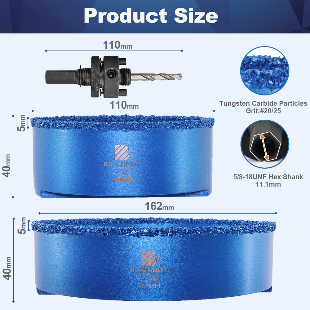 BRSCHNITT Carbide Grit Hole Saw 6-3/8" with Arbor for Wood Drywall MDF Plaster and Hardie Board
