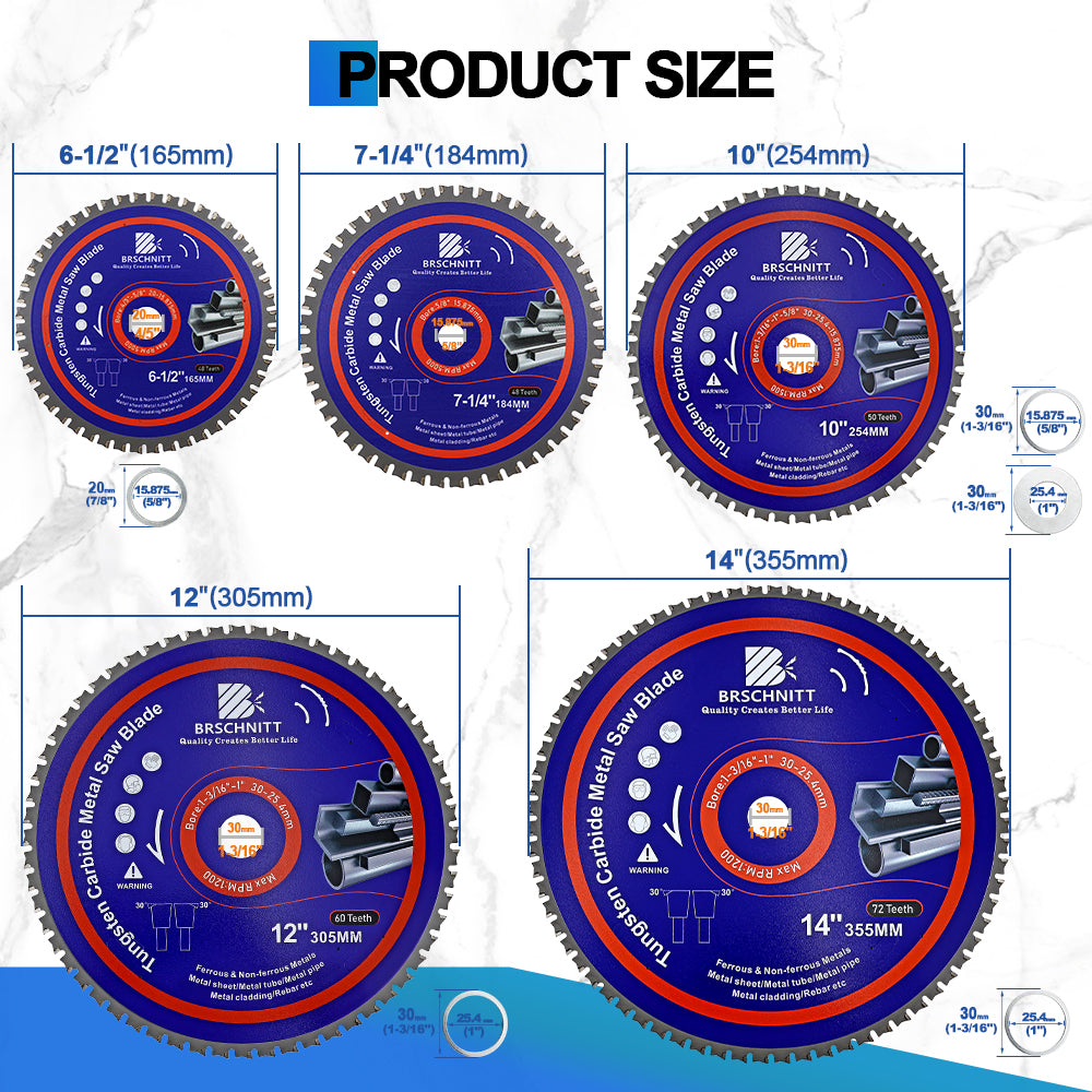 BRSCHNITT TCT Circular Saw Blade 165-365mm for Metal Pipe Cutting Stainless Steel Ferrous Materials