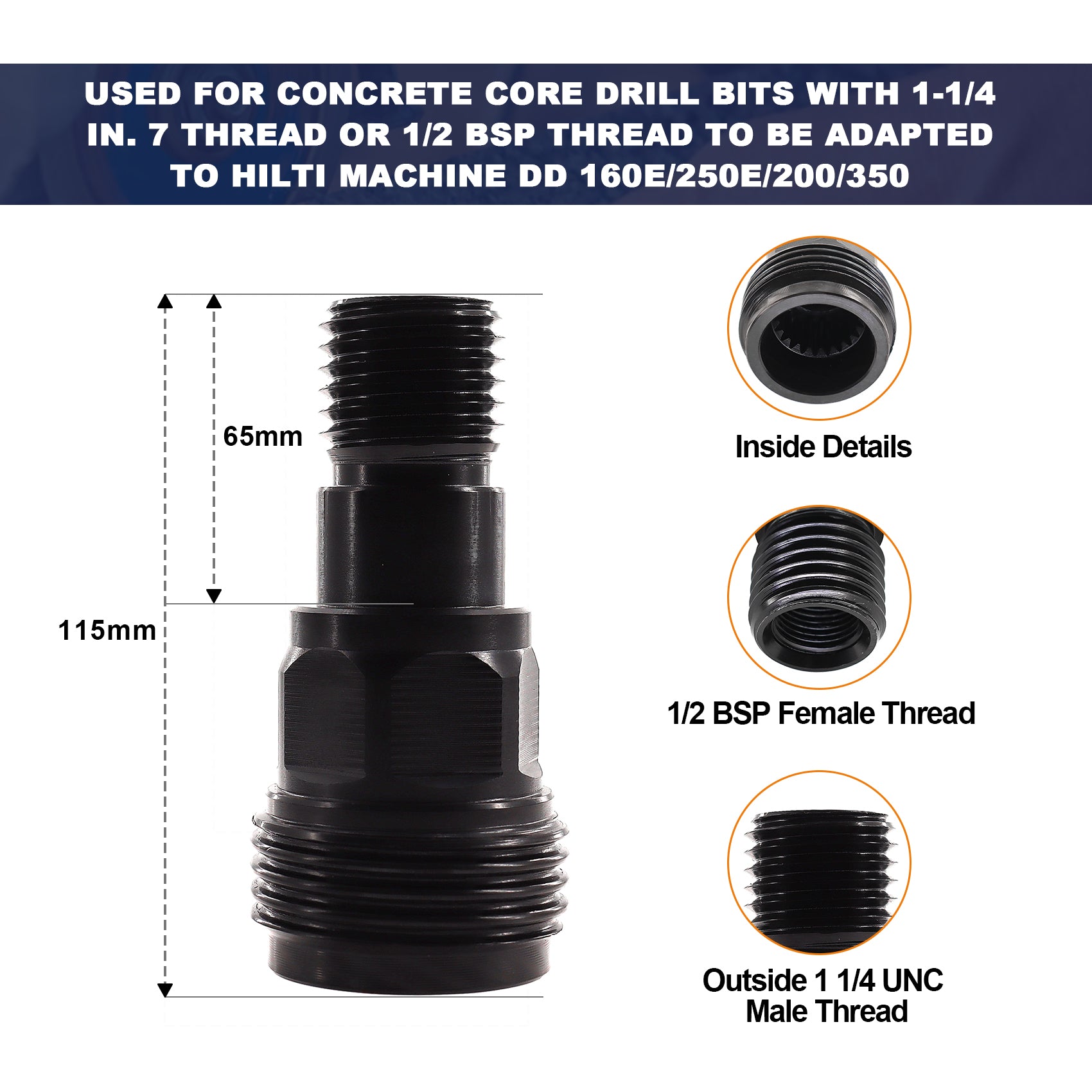 BRSCHNITT Diamond Core Bits BL to BS Adapter Hilti DD-BL Chuck to 1-1/4"-7 BS 1PC Connection for HILTI DD160E DD200 DD250E DD350