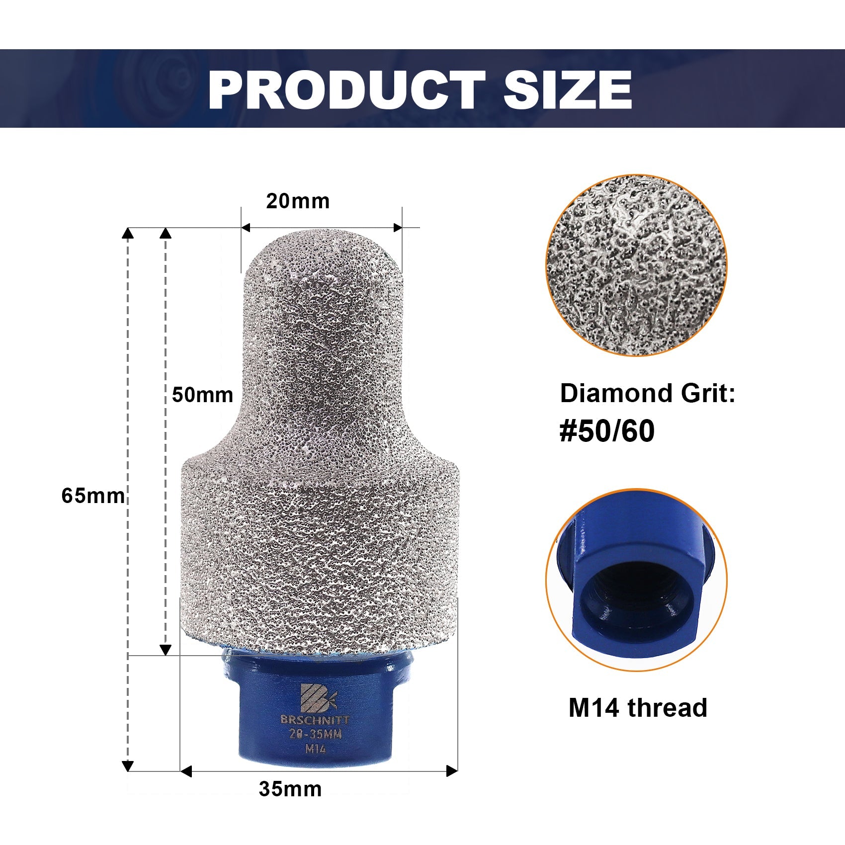 BRSCHNITT M14& 5/8"-11 Thread Diamond Milling Finger Bit for Tile Porcelain Marble Hole Enlarging Grinding