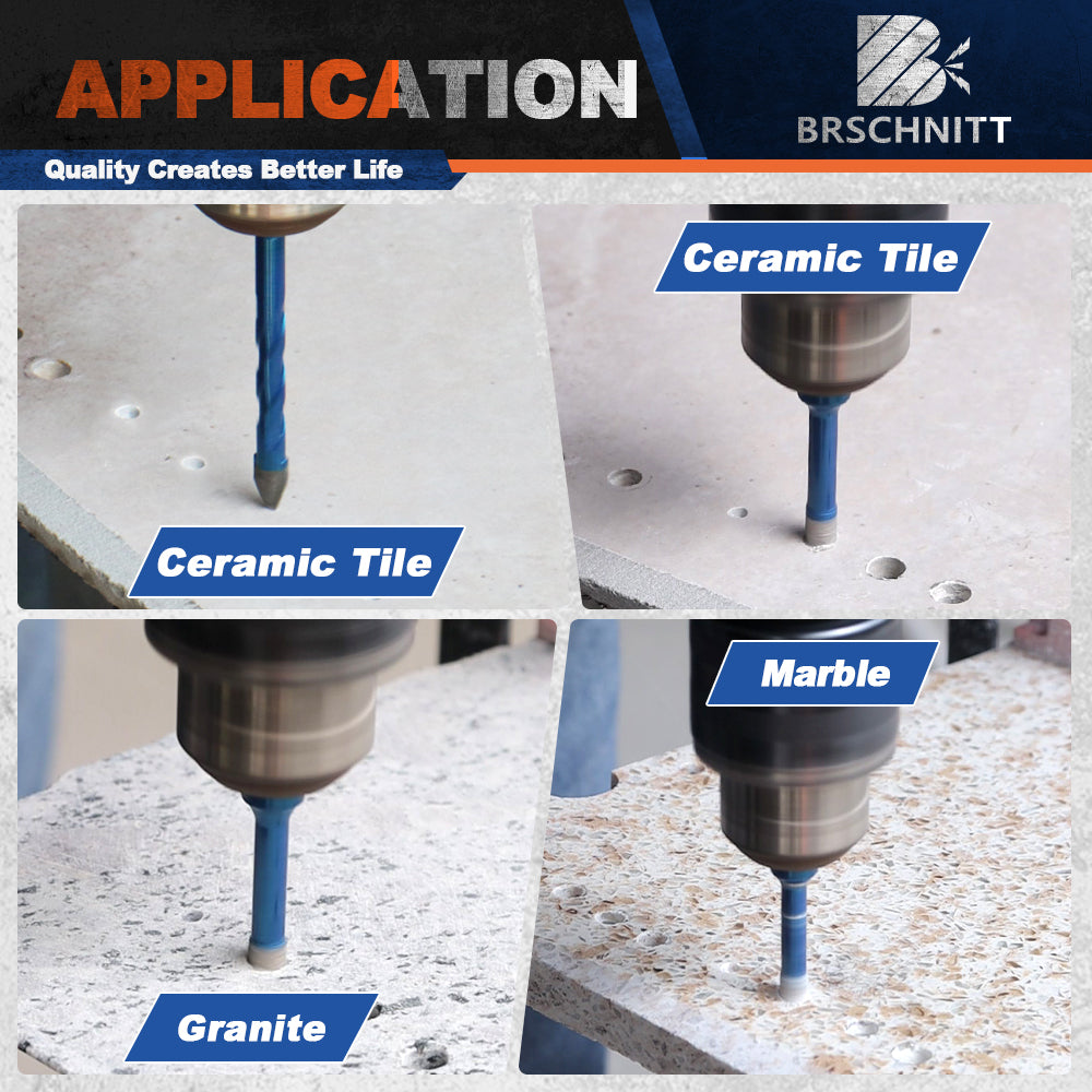 BRSCHNITT Carbide Tip Quick Shank Drill Bit Set 5-12mm for Wood Marble Plastic