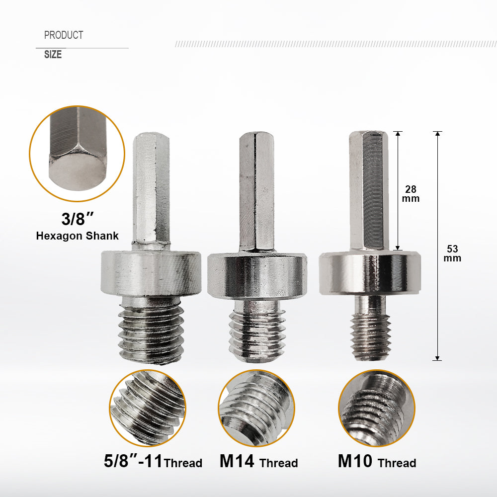 BRSCHNITT Adapter M10 or M14 or 5/8"-11 Male Thread to 3/8 Hexagon Shank 1pc or 2pcs for Drill Core Bits Good quality steel