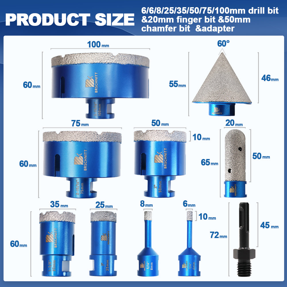 BRSCHNITT 11pcs/kit Diamond Drills Bits Kit Tile Cutter for Drilling Ceramic Marble Granite