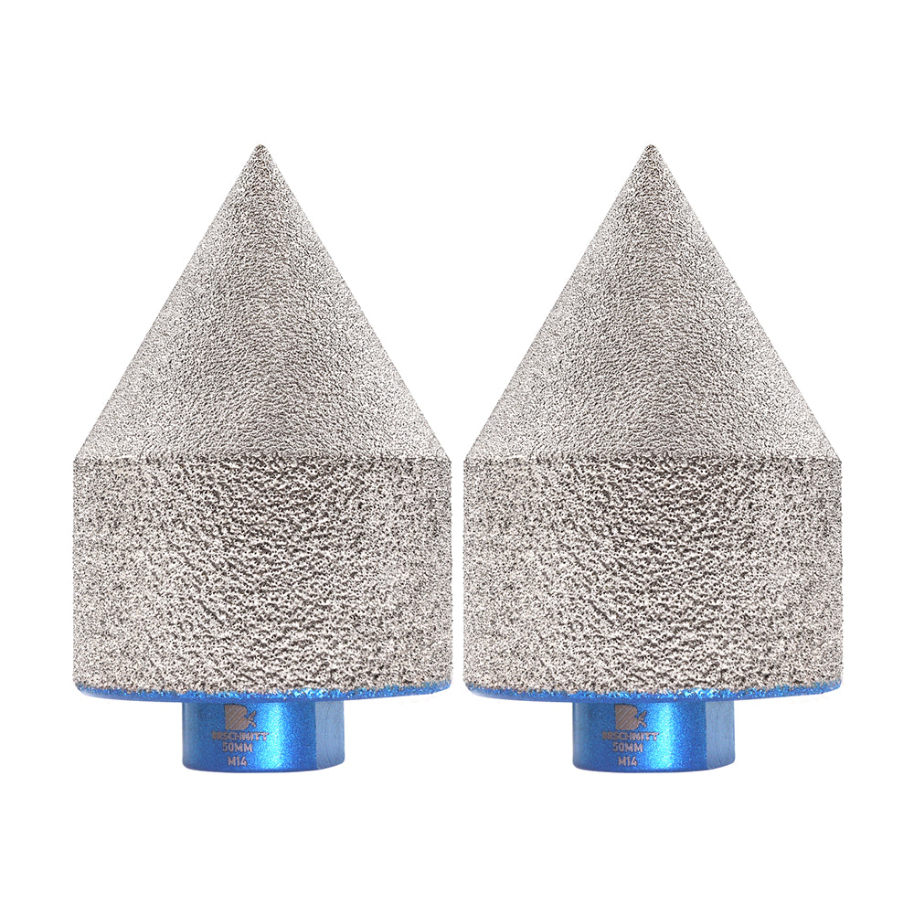 BRSCHNITT Diamant-Fasenfräser-Fingerbits, vakuumgelötet, 1 Stück oder 2 Stück, Durchmesser 35/50 mm, zum Vergrößern, Formen, Schleifen und Abschrägen von Löchern, Keramikfliesen, Granit, Marmor, 5/8"-11 oder M14