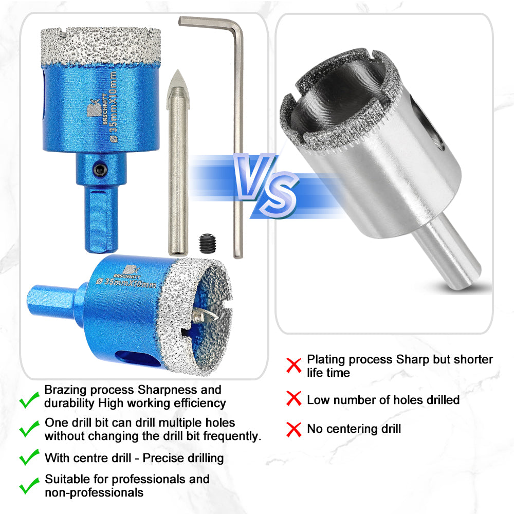 BRSCHNITT Triangle Shank Diamond Dry Hole Saw with Position Drill Bit 20-68mm for Ceramic Tile Vacuum Brazed