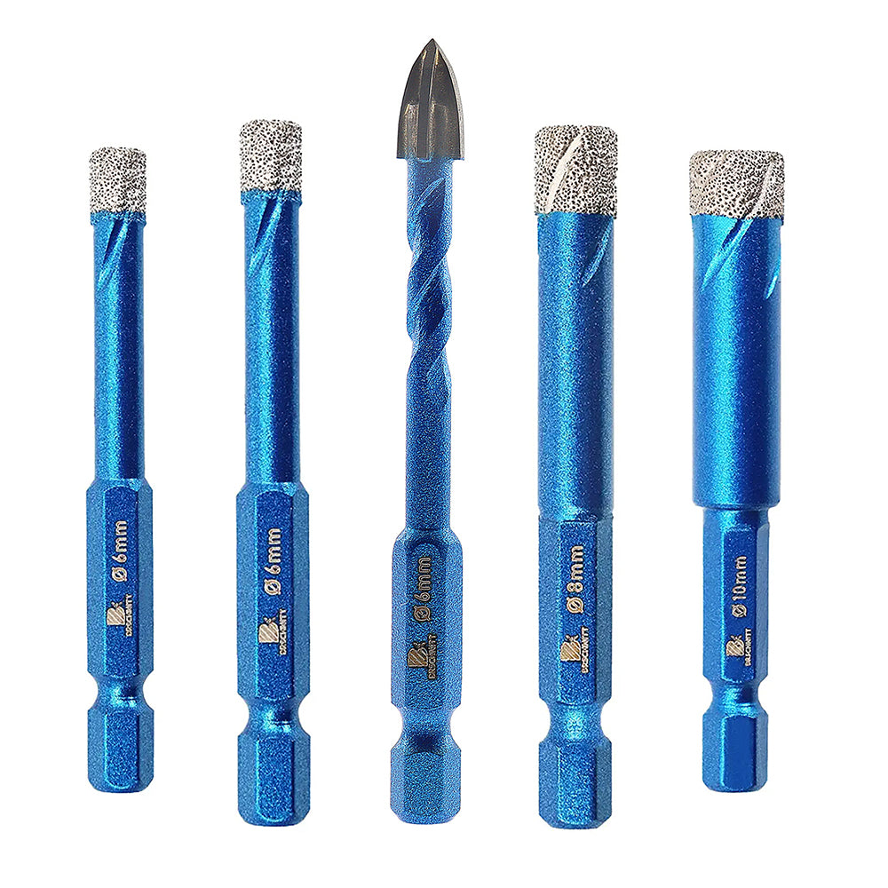 BRSCHNITT Diamond Drill Bits 5pcs/set Core Bits Hex Quick-Fit Shank+6mm Positioning Hole Opener Drilling Granite Marble Masonry