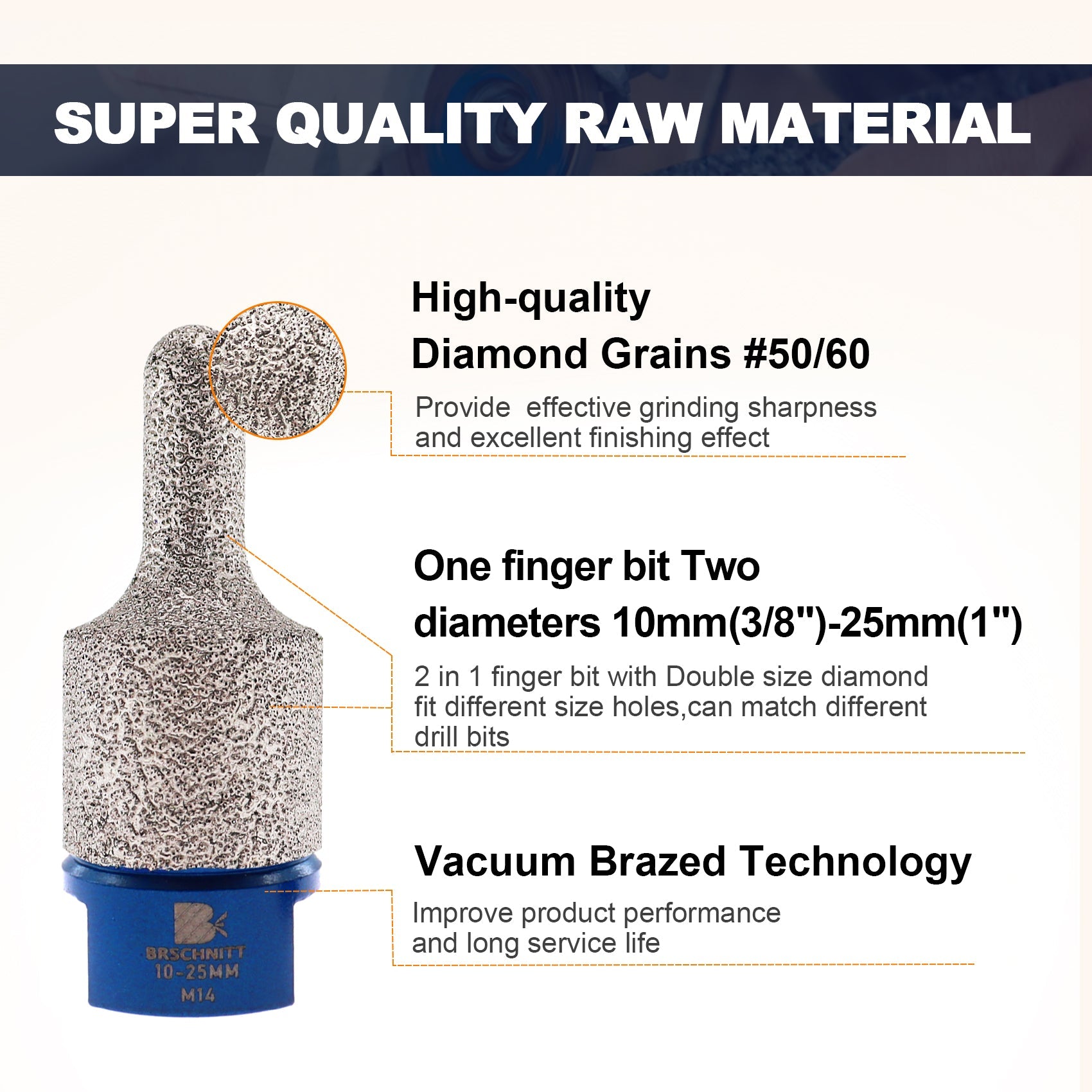 BRSCHNITT M14& 5/8"-11 Thread Diamond Milling Finger Bit for Tile Porcelain Marble Hole Enlarging Grinding