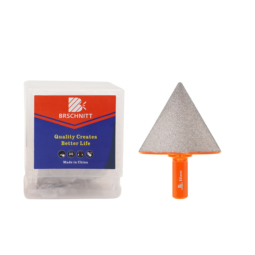 BRSCHNITT Diamant-Abschrägungsfräser, vakuumgelötet, 1 Stück, Durchmesser 50 mm, zum Vergrößern und Formen vorhandener Löcher, für Porzellan, Keramikfliesen und Marmor, Sechskantschaft