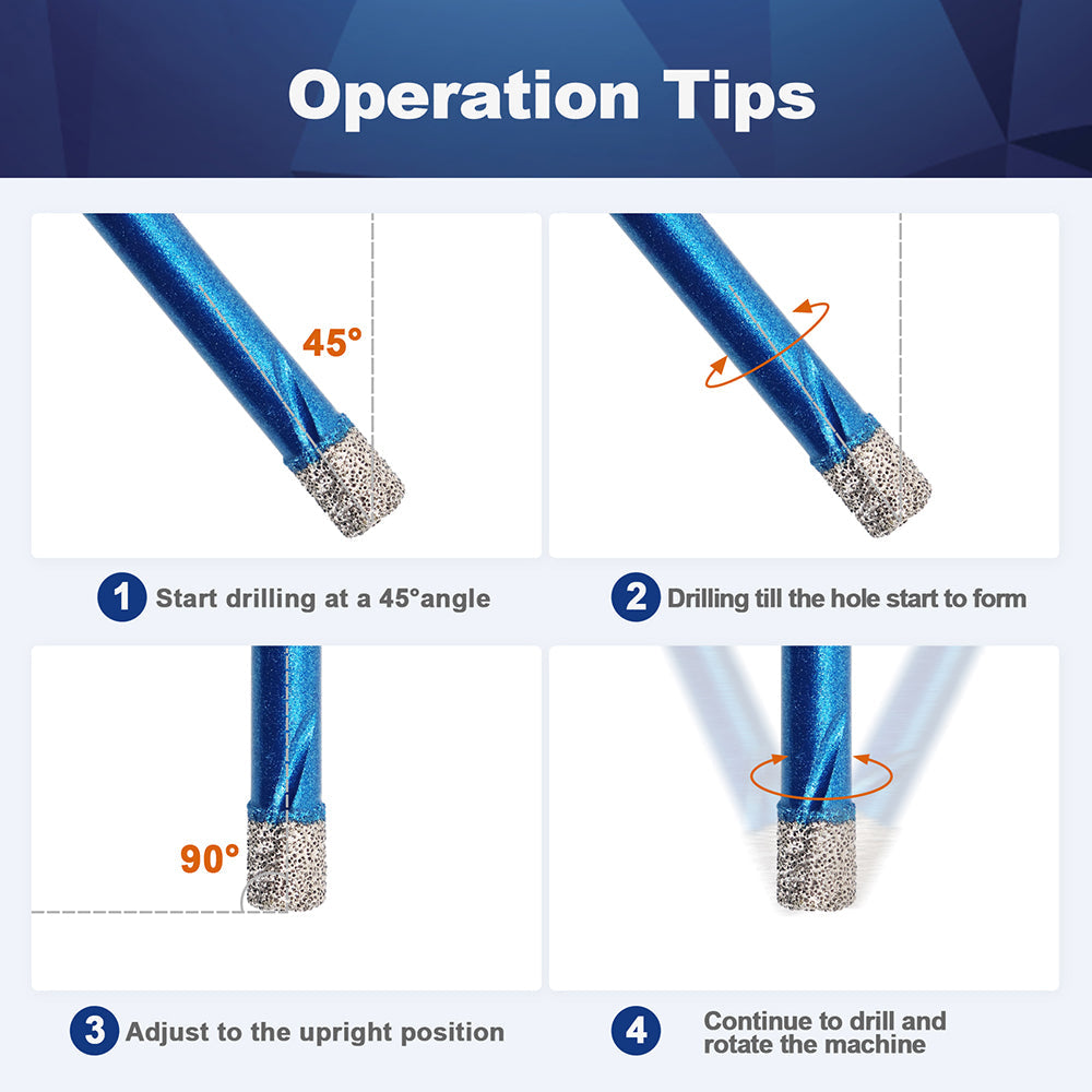 BRSCHNITT Quick-Fit Shank Diamond Dry Core Drill Bit 6-16mm for Ceramic Tile Granite Marble Vacuum Brazed